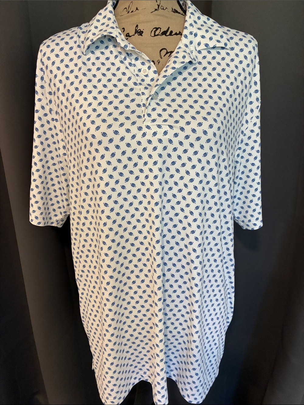 Roundtree & Yorke White Polo with Blue Micro Paisley Print